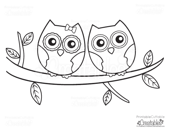 Owls Couple Free Printable Coloring Page