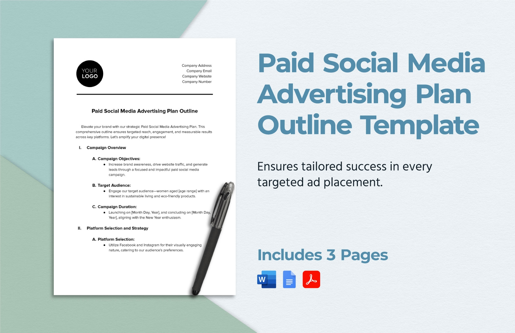 Paid Social Media Advertising Plan Outline Template In PDF Word 