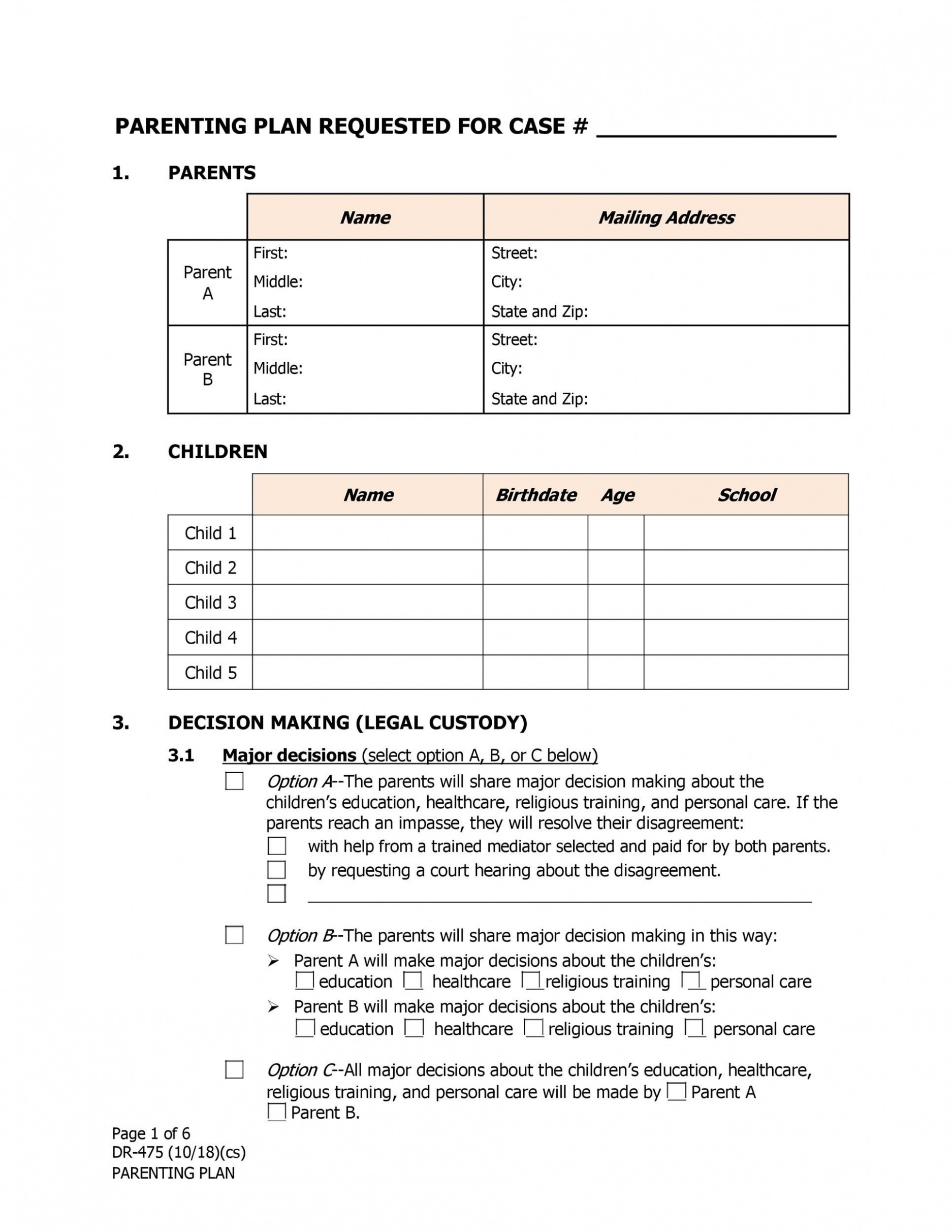 Parenting Plan Schedule Template