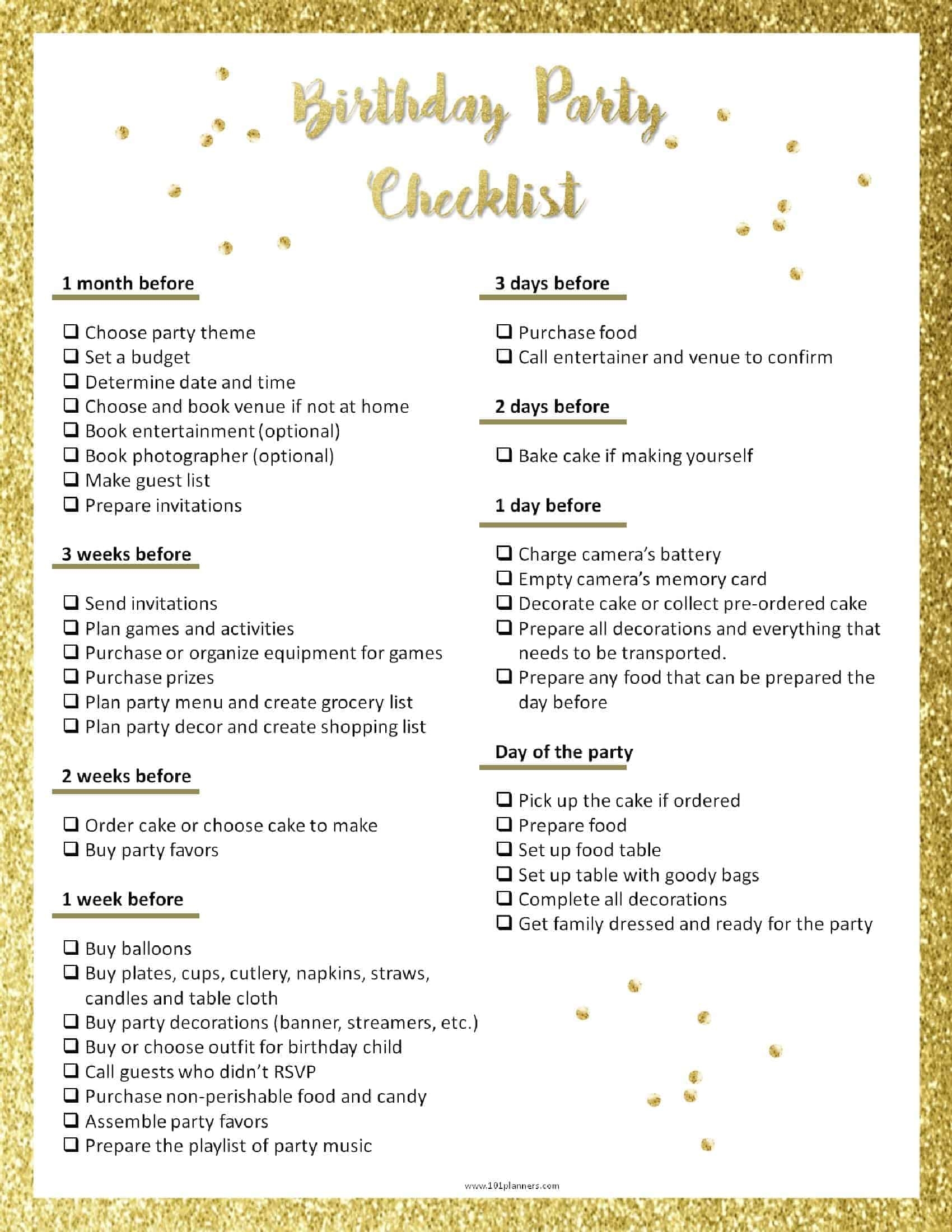 party planning checklist template