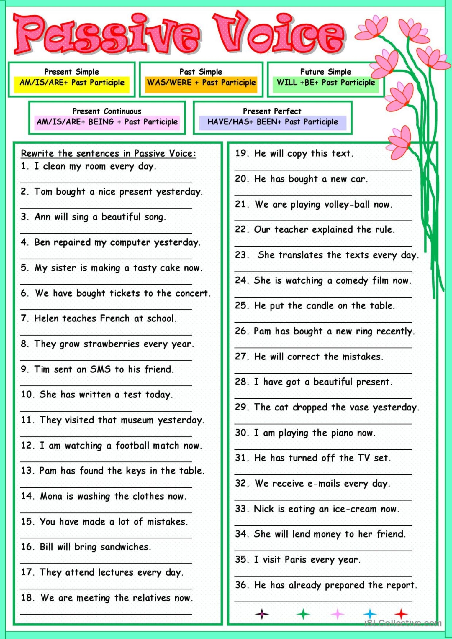 Passive Voice English ESL Worksheets Pdf Doc