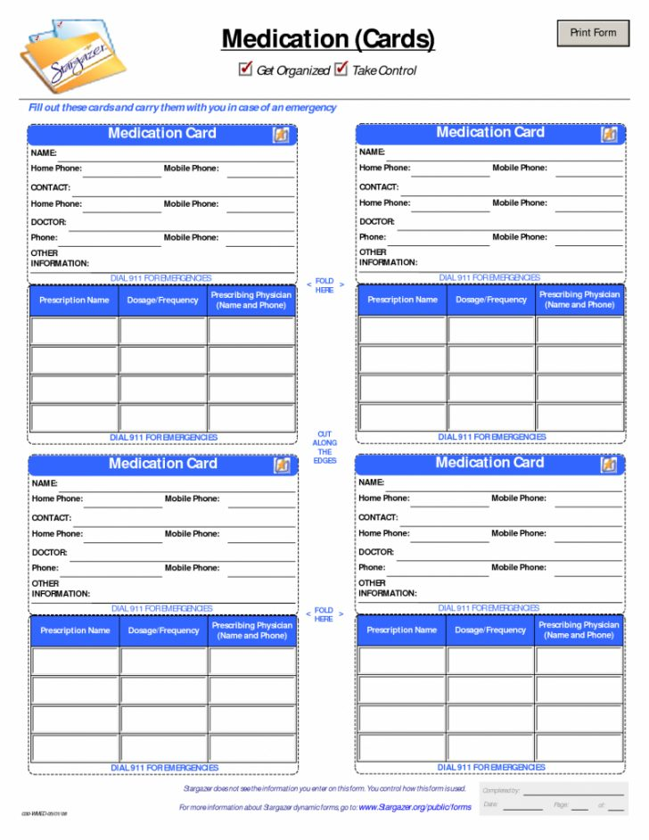 Patient Medication Card Template Emergency Kits Medication List 