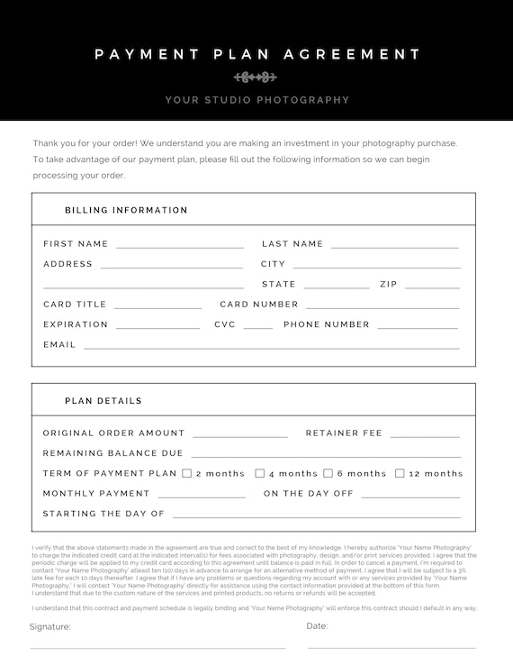 payment plan contract agreement template