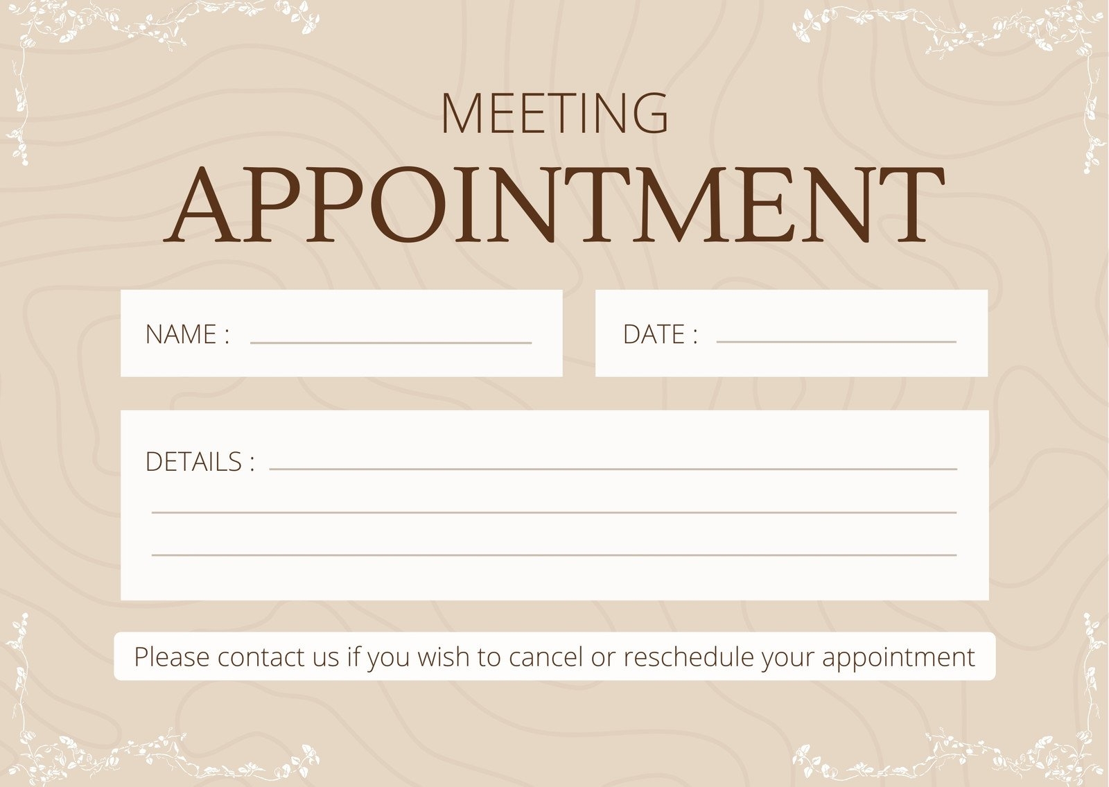 Pdf Printable Appointment Card Template Free Printable Template