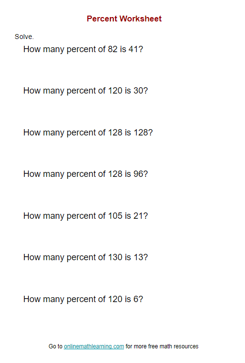 Percent Worksheet answers Examples Worksheets Library