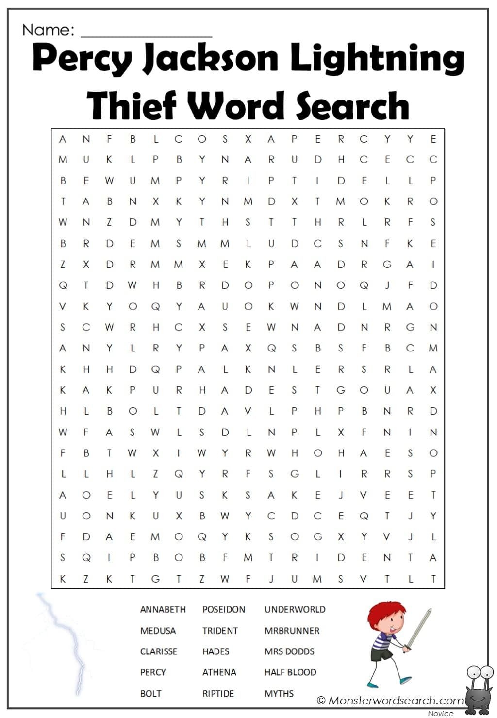 Percy Jackson Lightning Thief Word Search Fun Activity Sheet