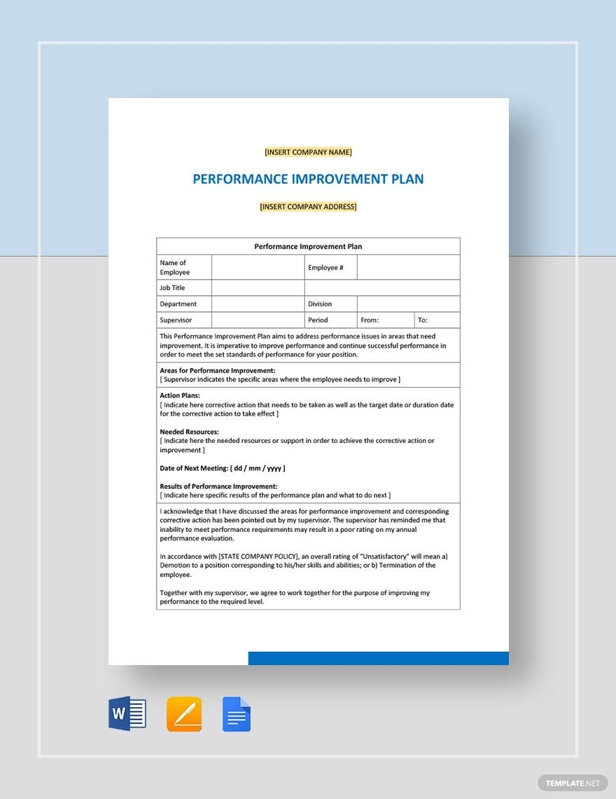 Performance Improvement Plan For Attendance Template In Word PDF 