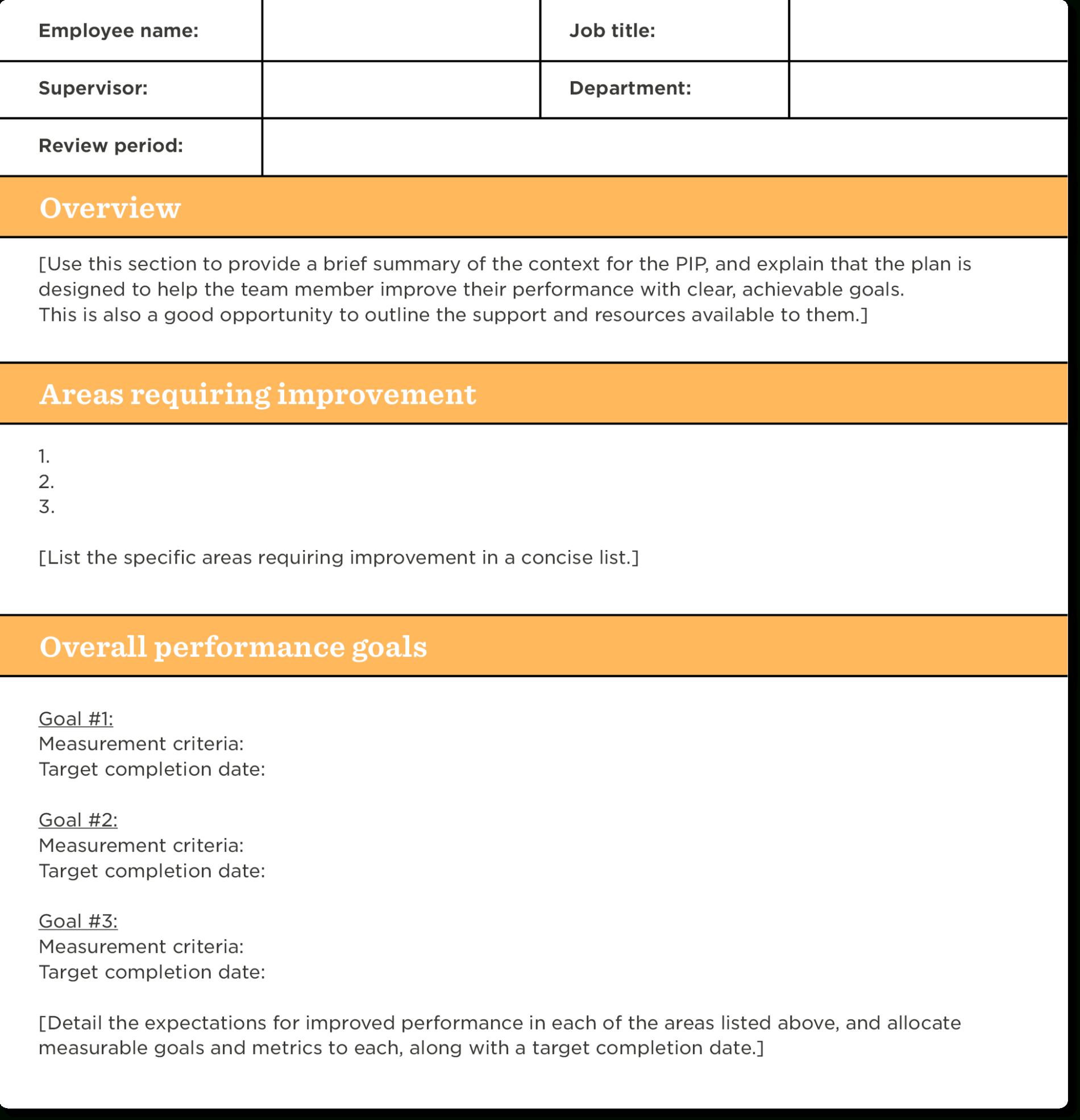 Performance Improvement Plan Sample Template Template Samples