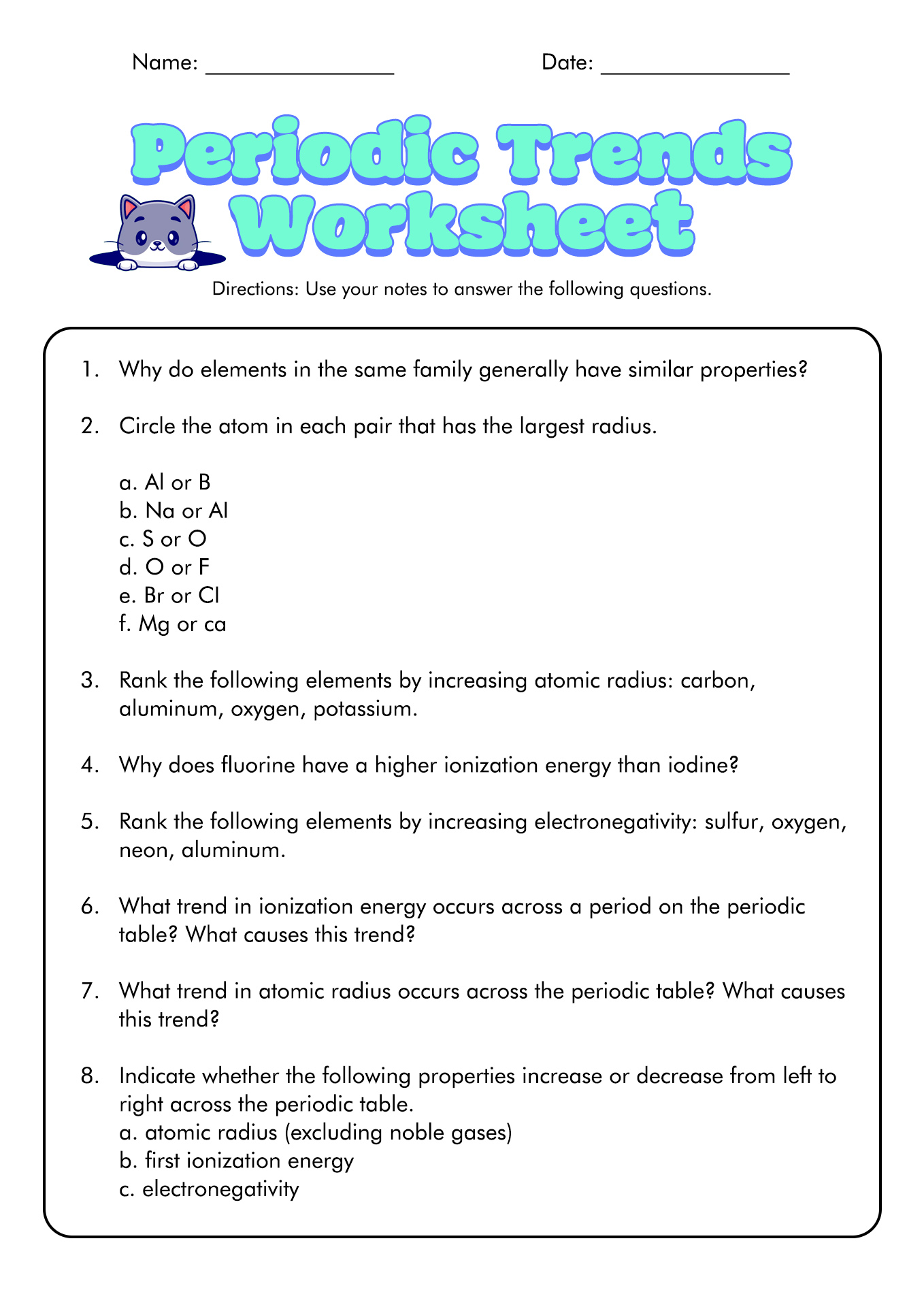 Periodic Table Activity Worksheet Ame my id