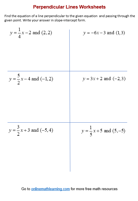 Perpendicular Lines Worksheets printable Online Answers Examples