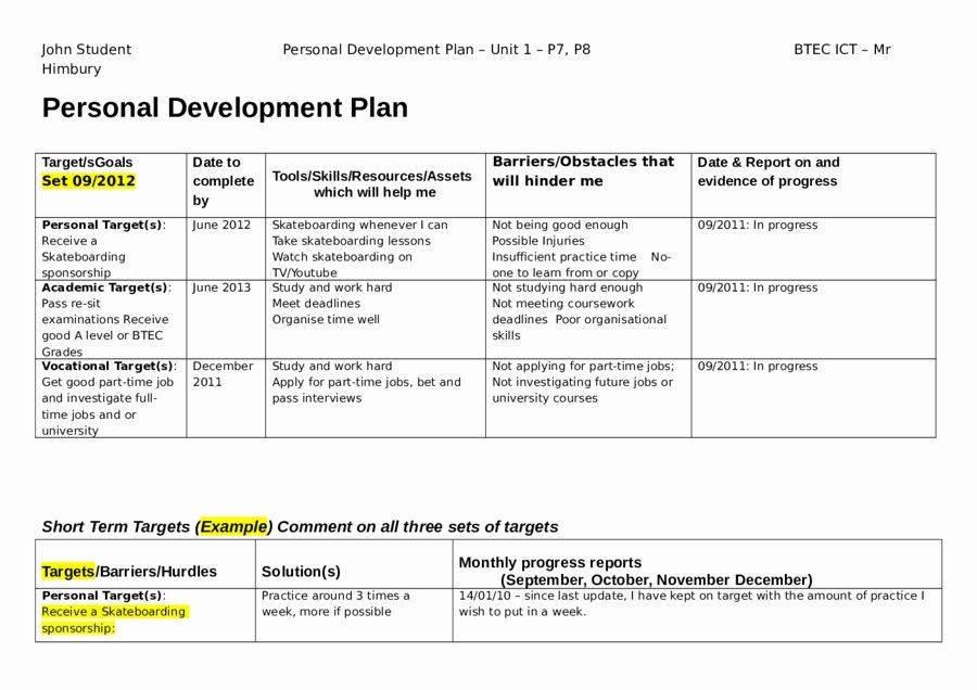 Personal Growth Plan Template New Professional Development Plan