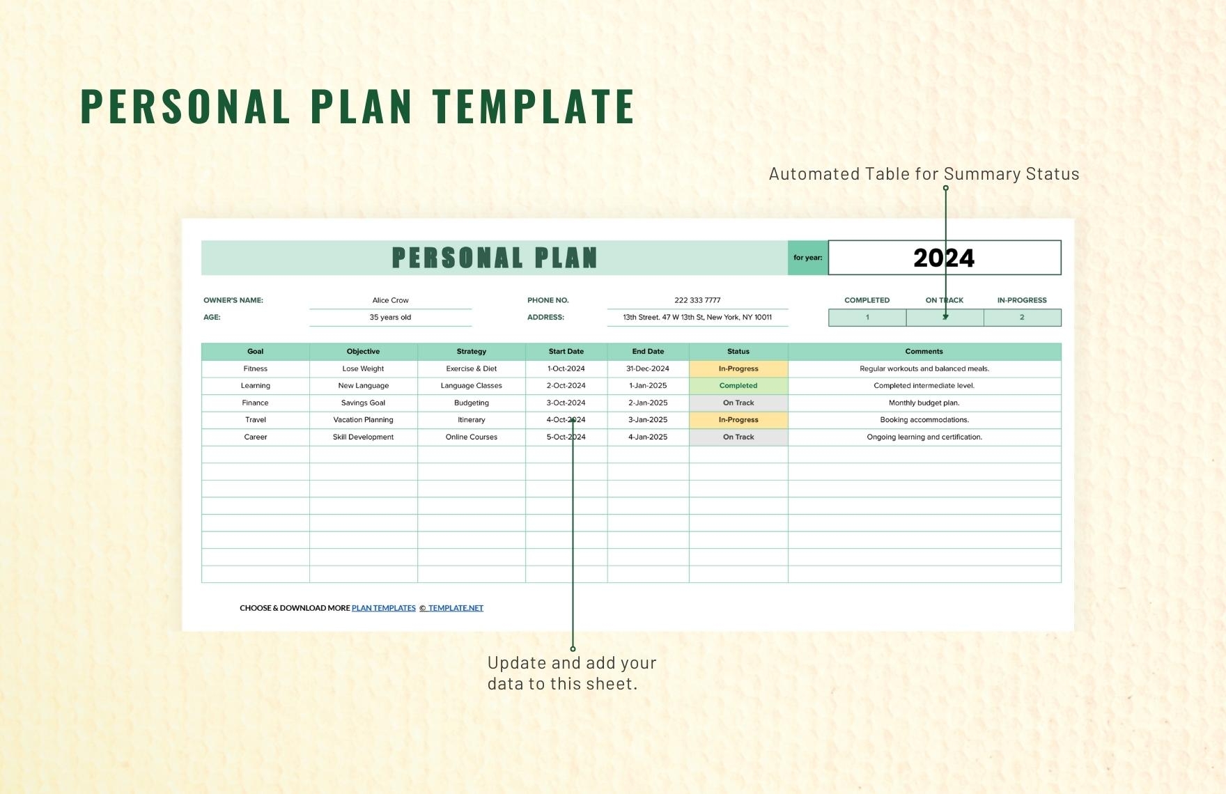 Personal Plan Template In Excel Google Sheets Download Template