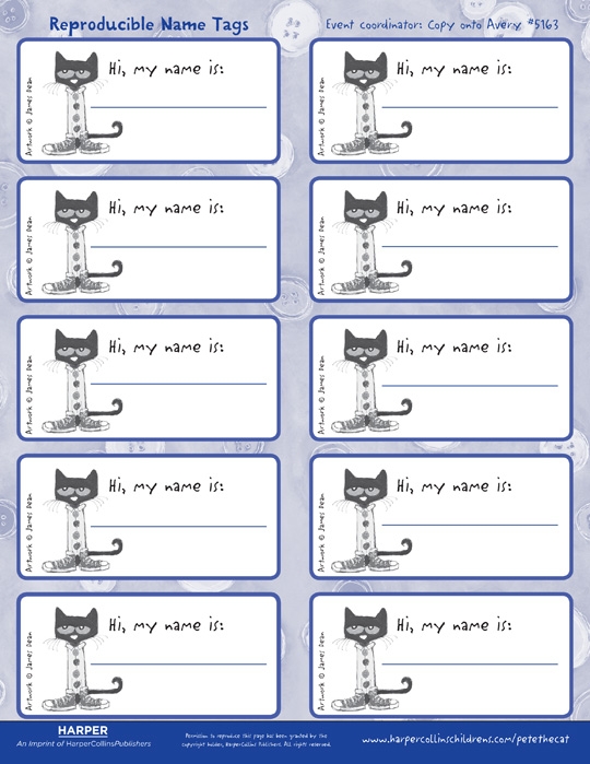 Pete The Cat And His Four Groovy Buttons Name Tags