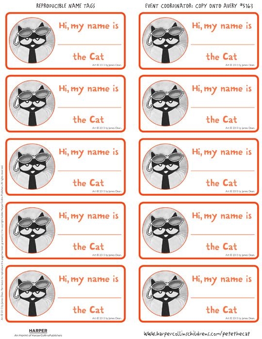 Pete The Cat And His Magic Sunglasses Name Tags Reading Adventure 