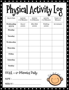 Physical Activity Log By Amanda Montana Teachers Pay Teachers
