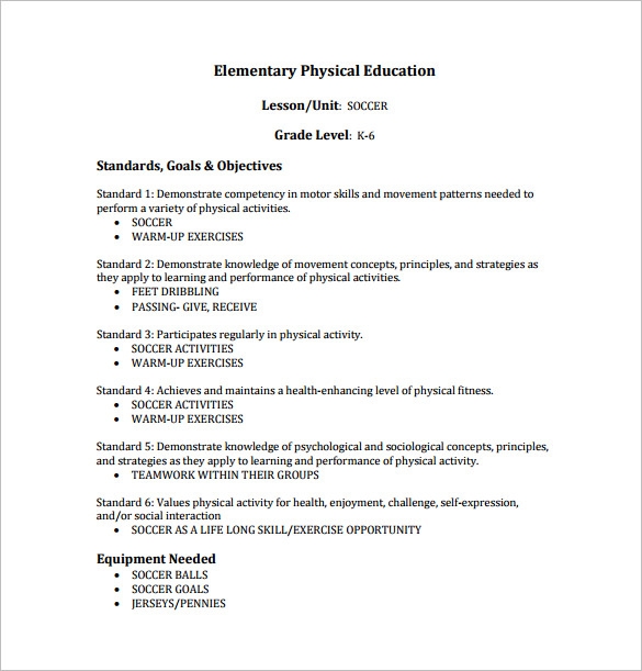 Physical Education Lesson Plan Template 8 Free Word Excel PDF 