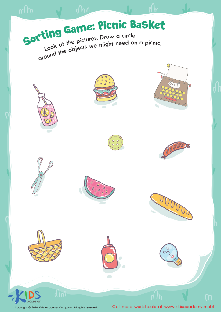 Picnic Basket Sorting Worksheet Free Printable PDF For Children