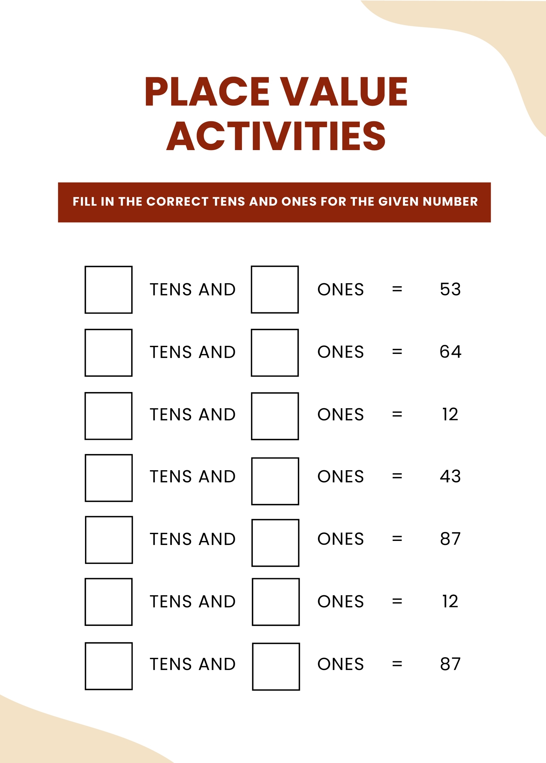 Place Value Template Printable