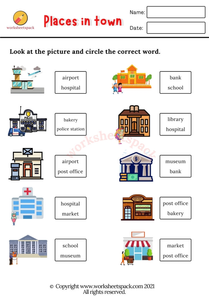 places in town printable activities
