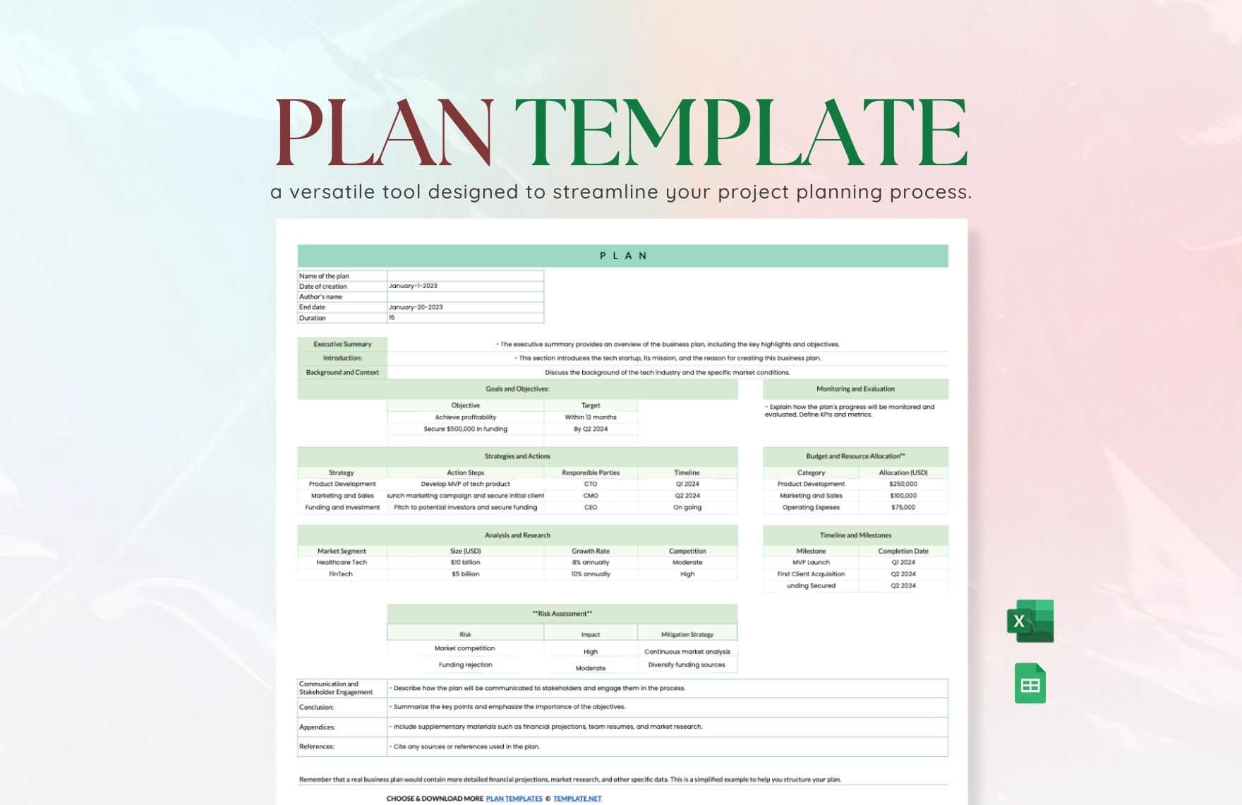 Plan Template In Excel Google Sheets Download Template