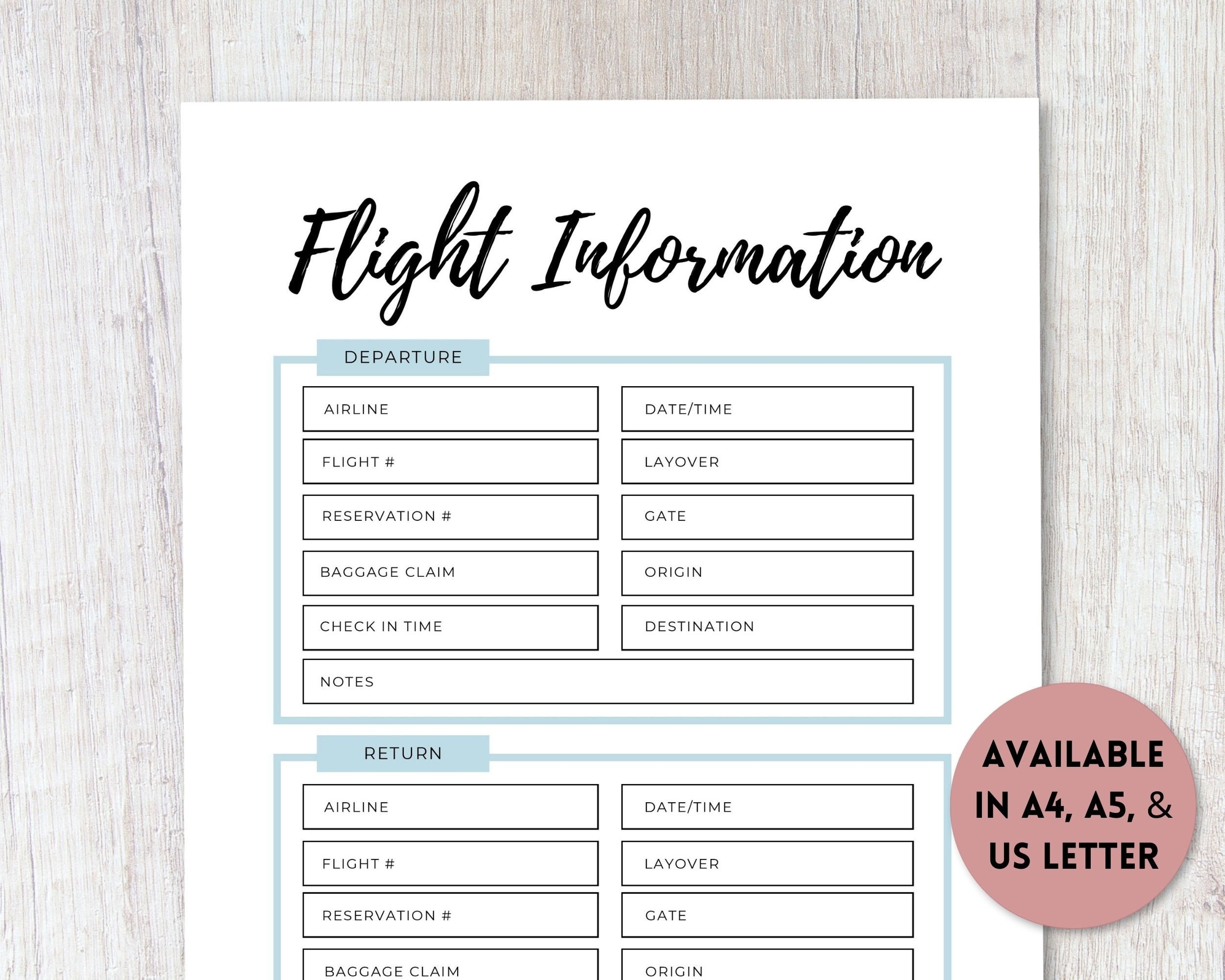 Plane Itinerary Template