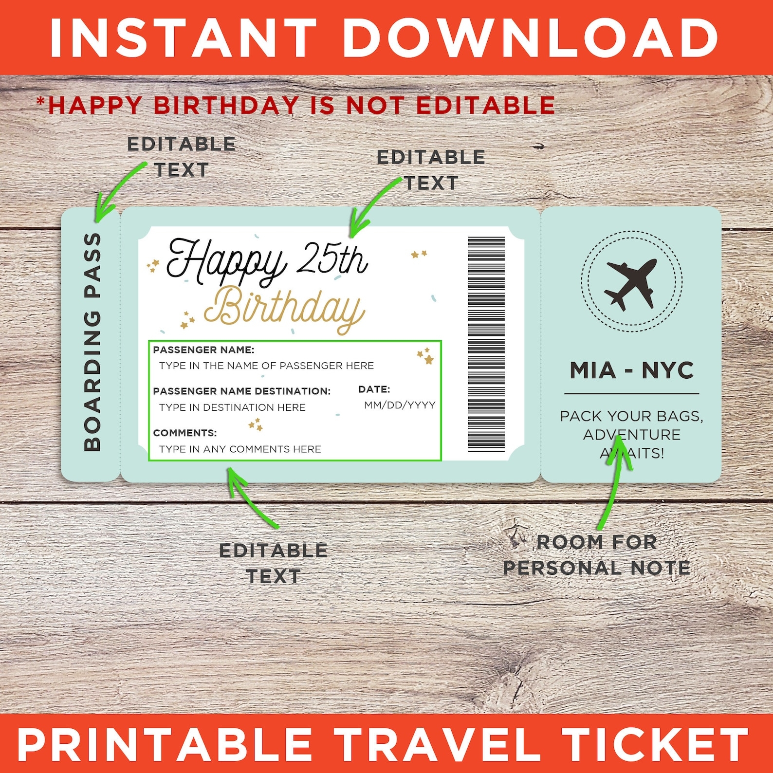 Plane Ticket Gift Template