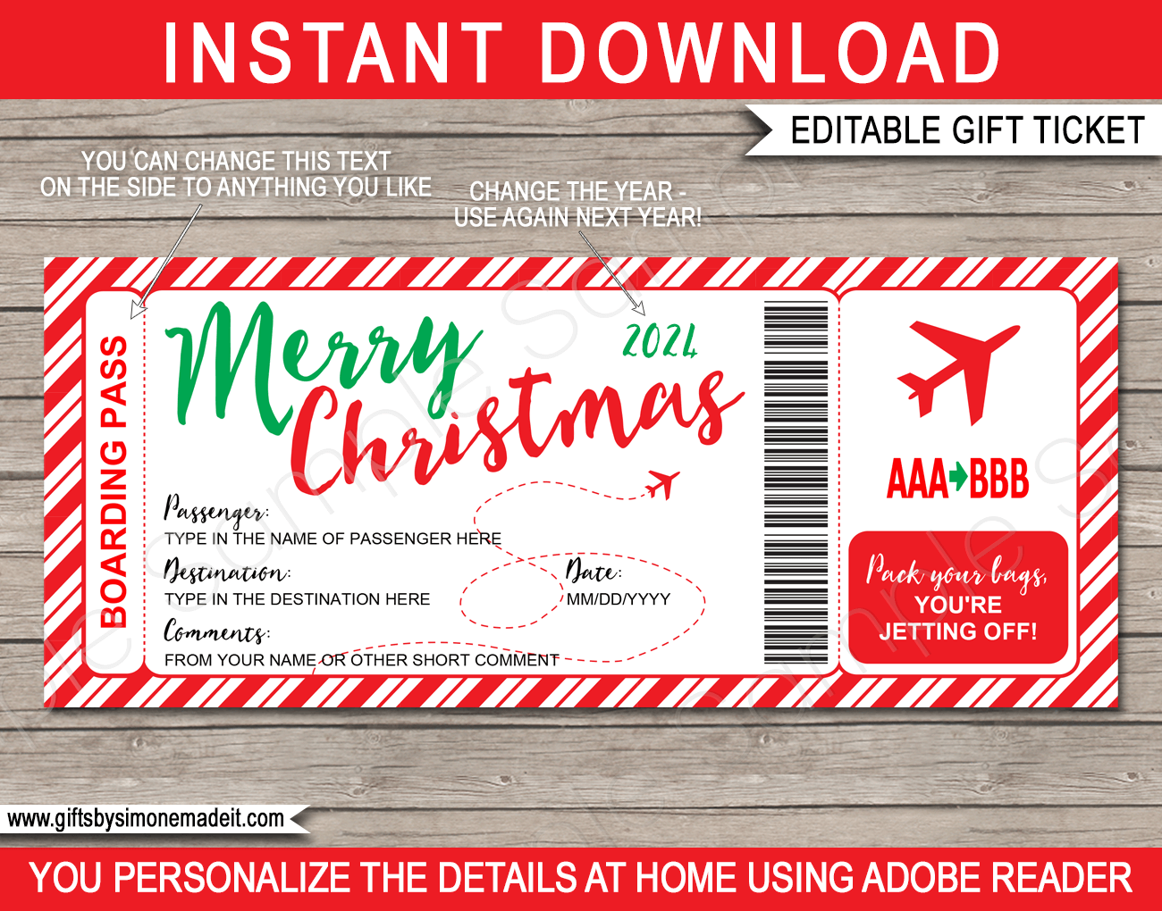 Plane Ticket Template Gift
