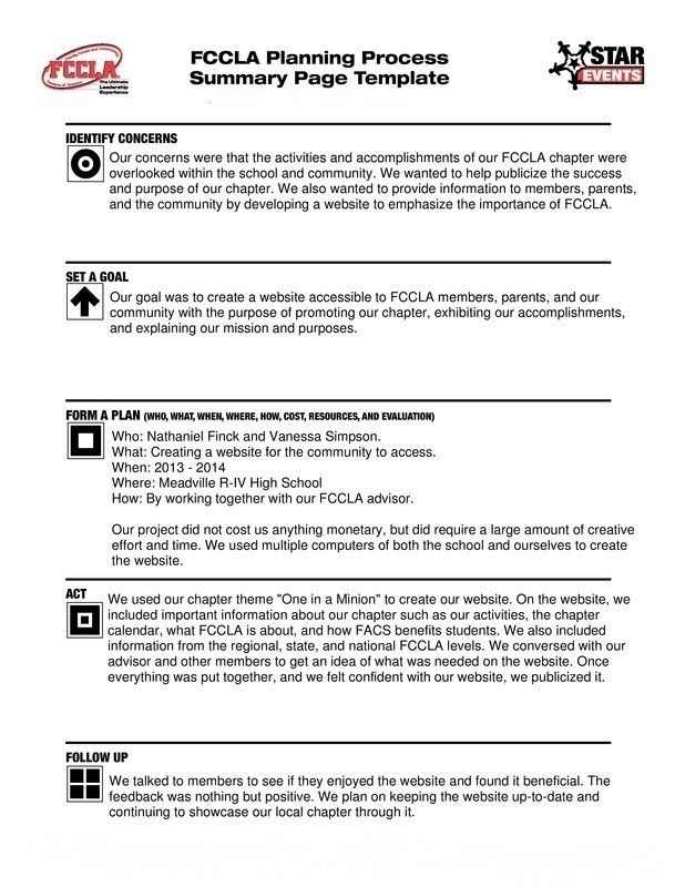 Planning Process Fccla Template