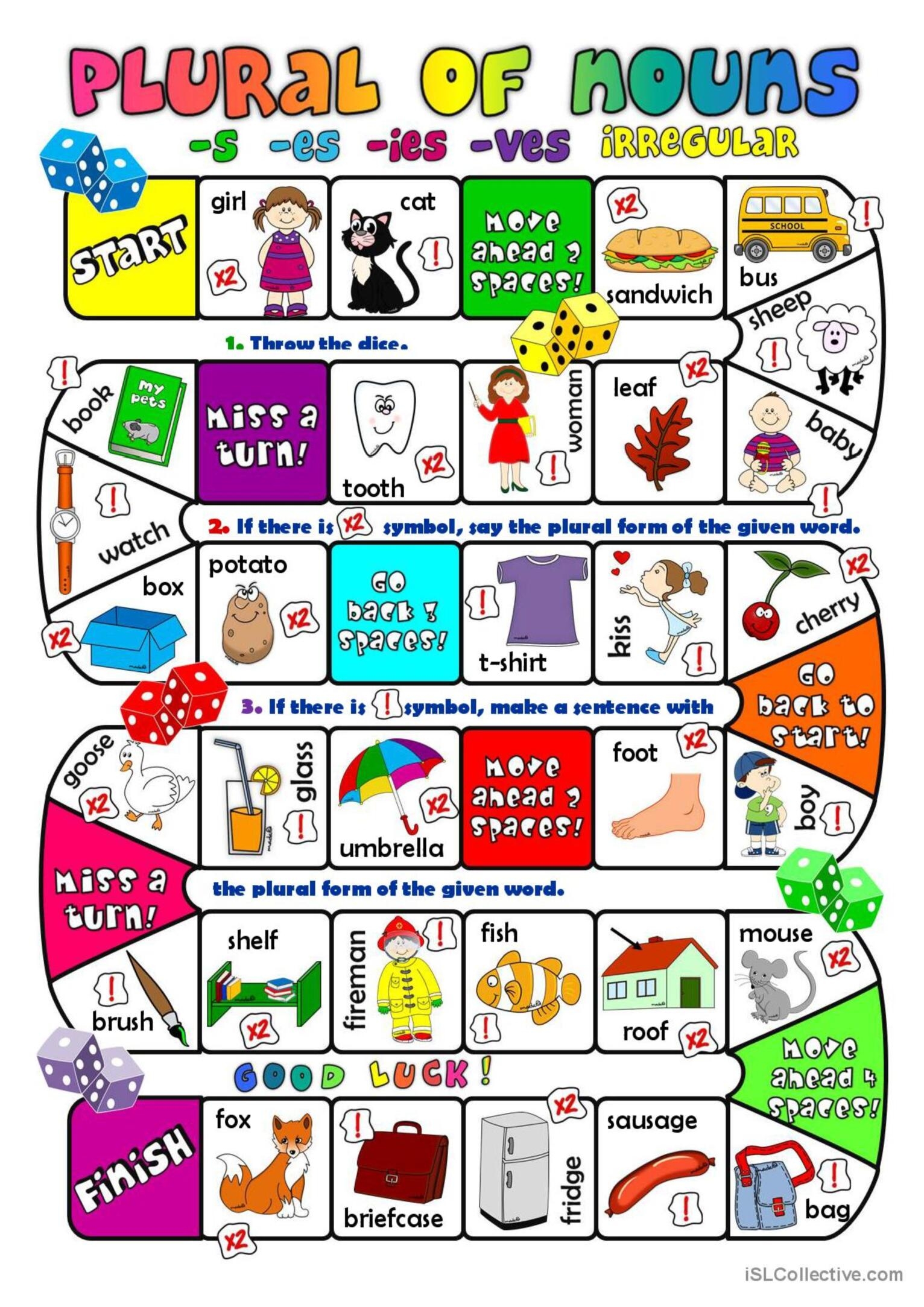 Plural Of Nouns Boardgame Worksheet Free Esl Printable