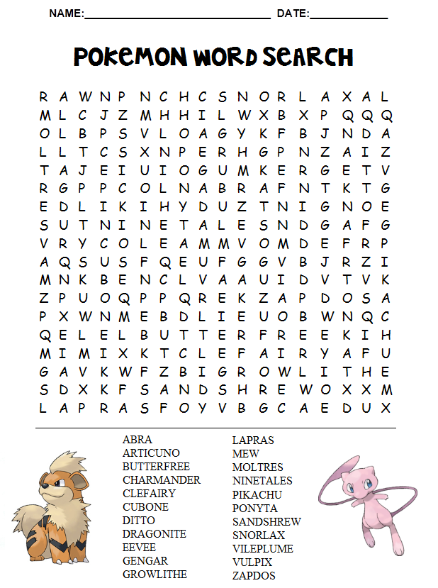 pokemon printable activities