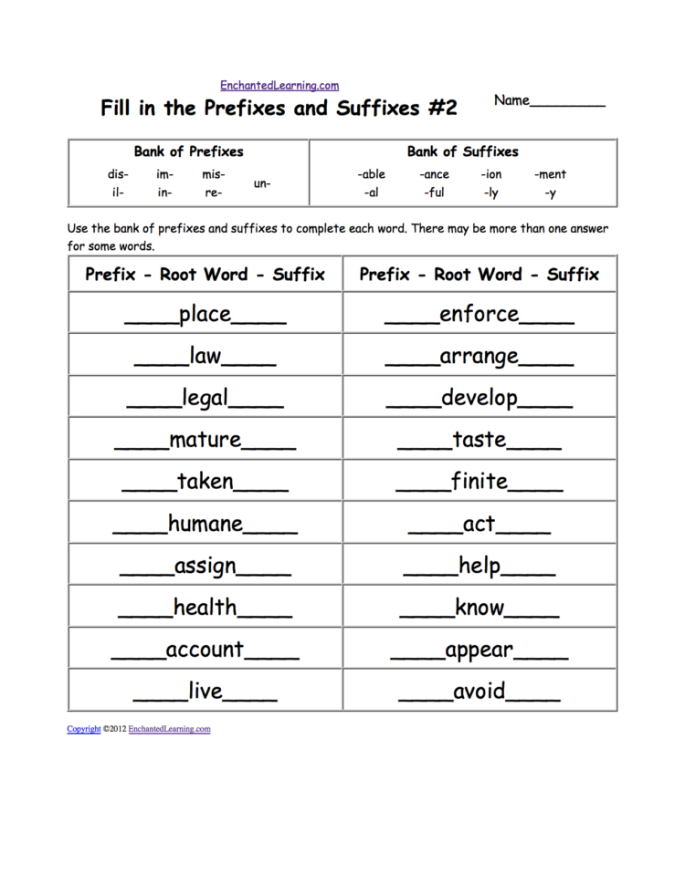Prefix And Suffix Exercises For Grade 5