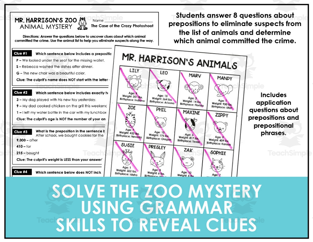 Prepositions Animal Mysteries Activity By Teach Simple