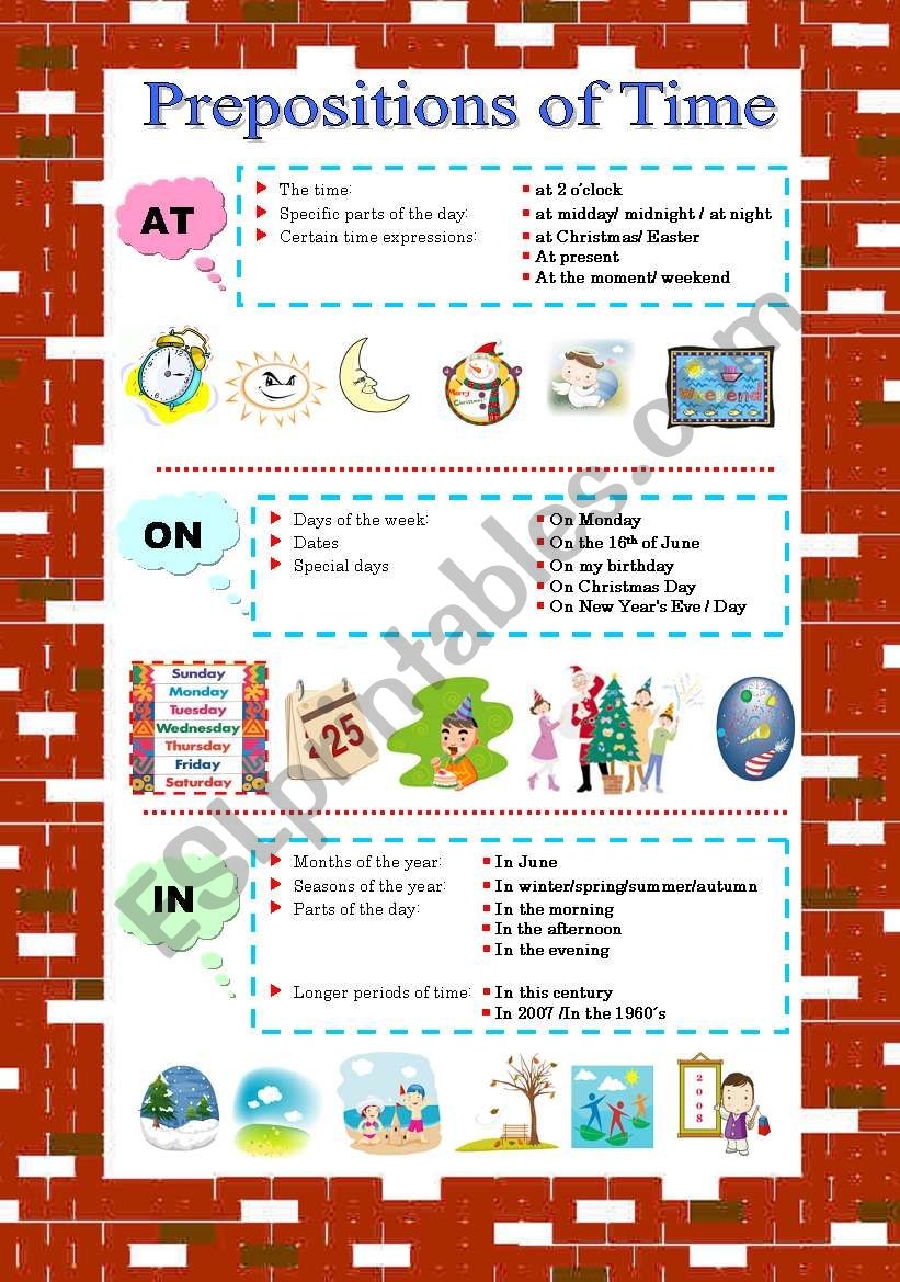 Prepositions Of Time ESL Worksheet By Katiana