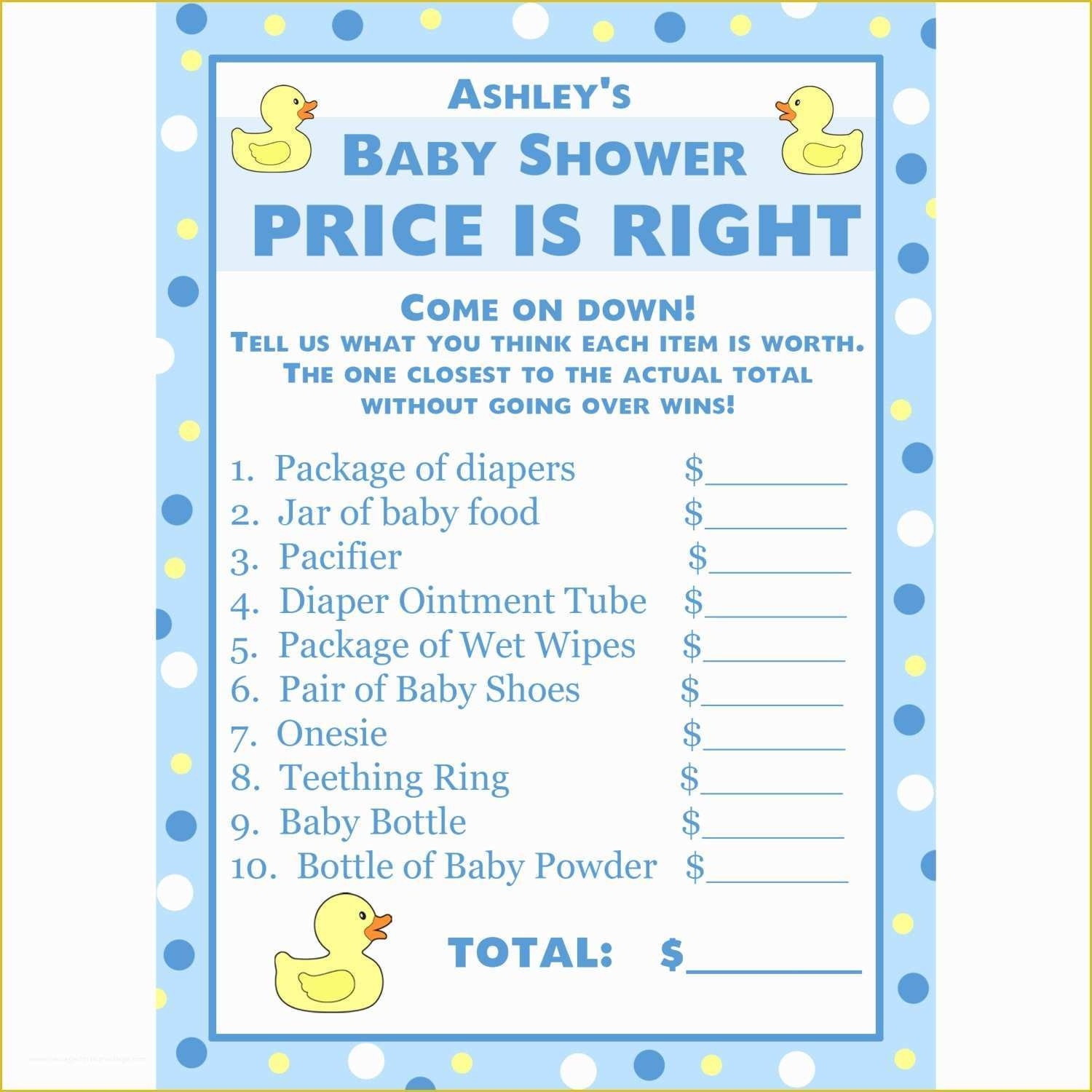 Price Is Right Baby Shower Game Free Template Of 24 Personalized Baby 