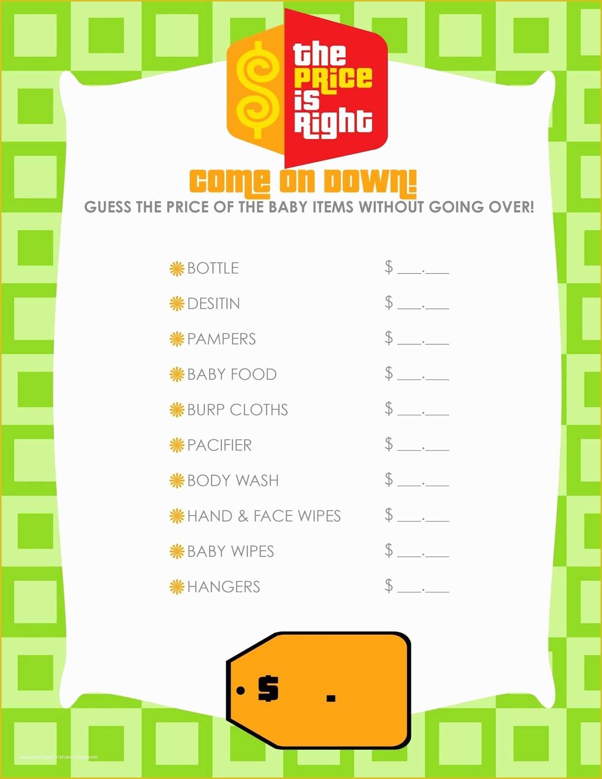 Price Is Right Baby Shower Game Free Template Of Instant Download