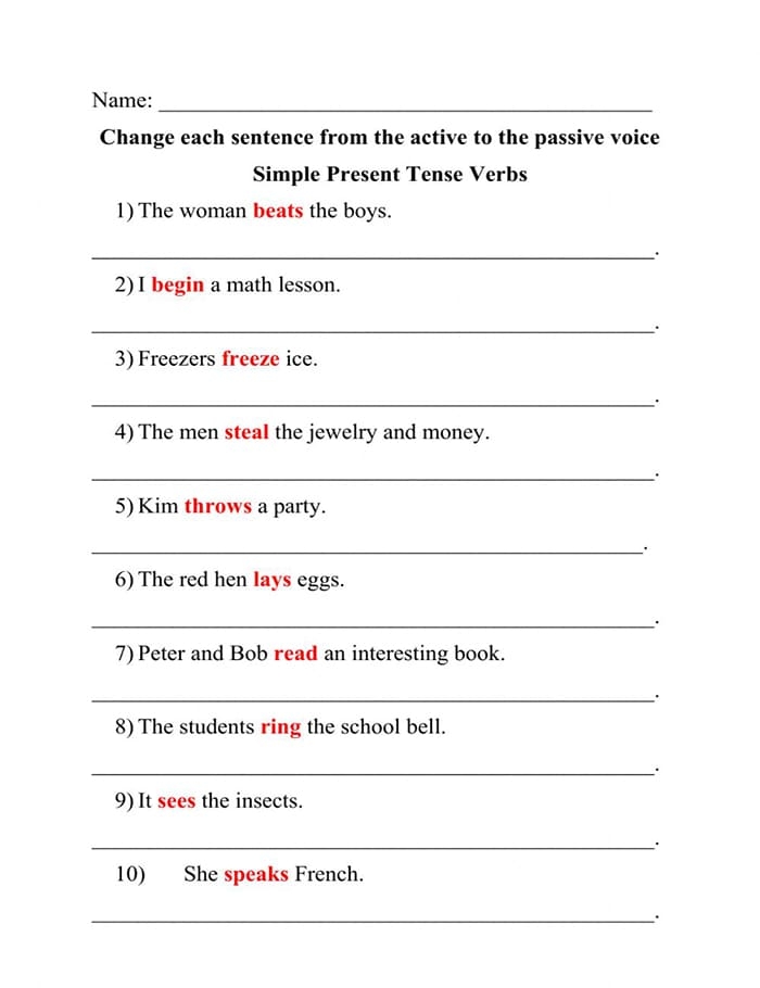 Printable Active And Passive Voice Simple Present Tense Worksheets 