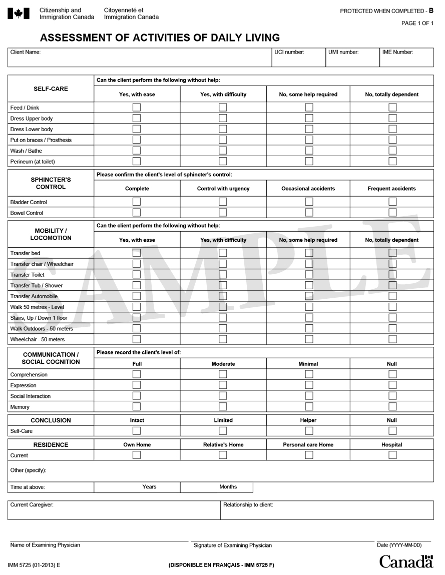 Printable Activities Of Daily Living Checklist