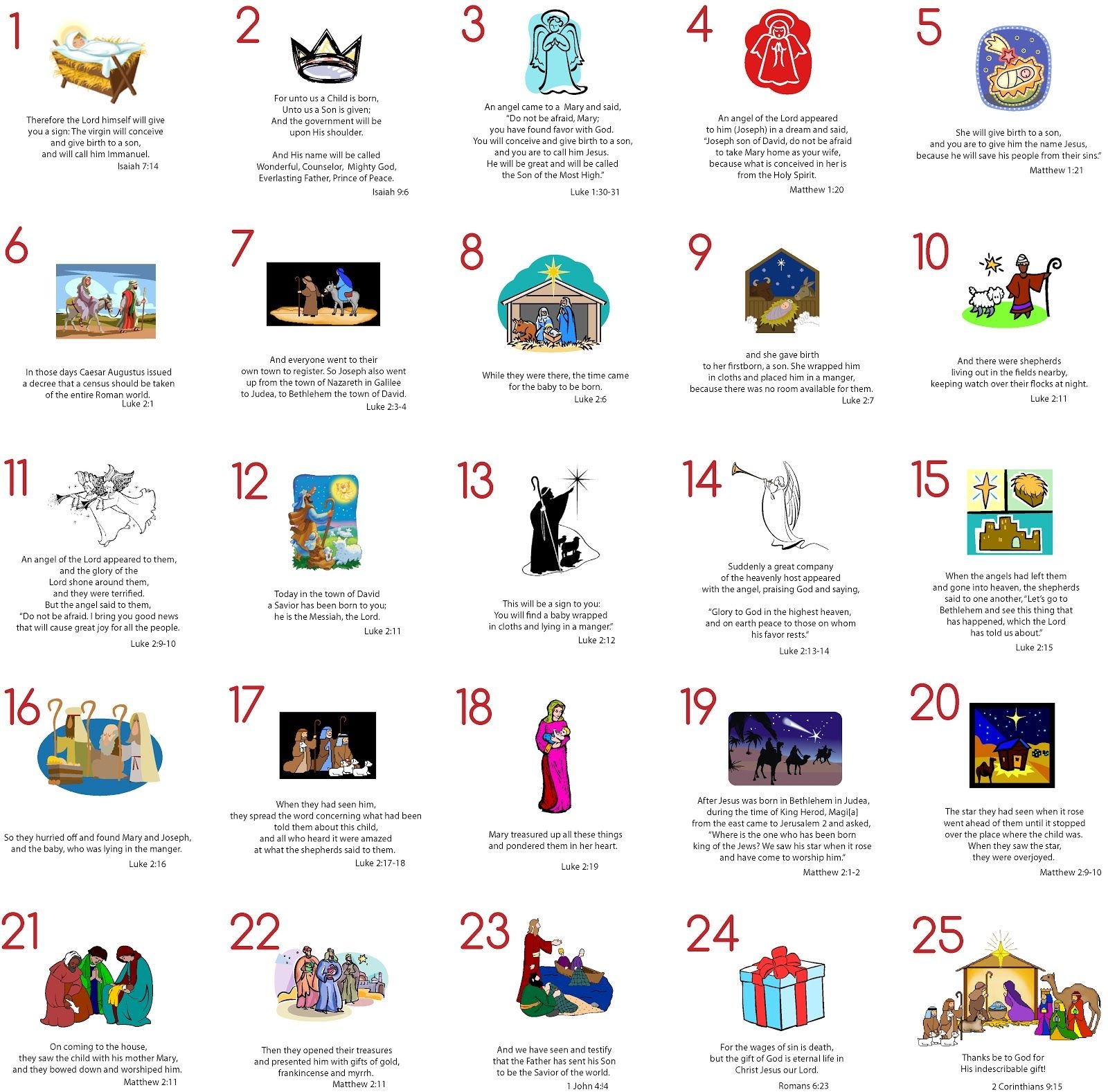 free printable advent calendar activities
