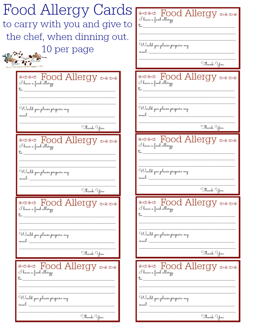 Printable Allergy Card Template Free Printable
