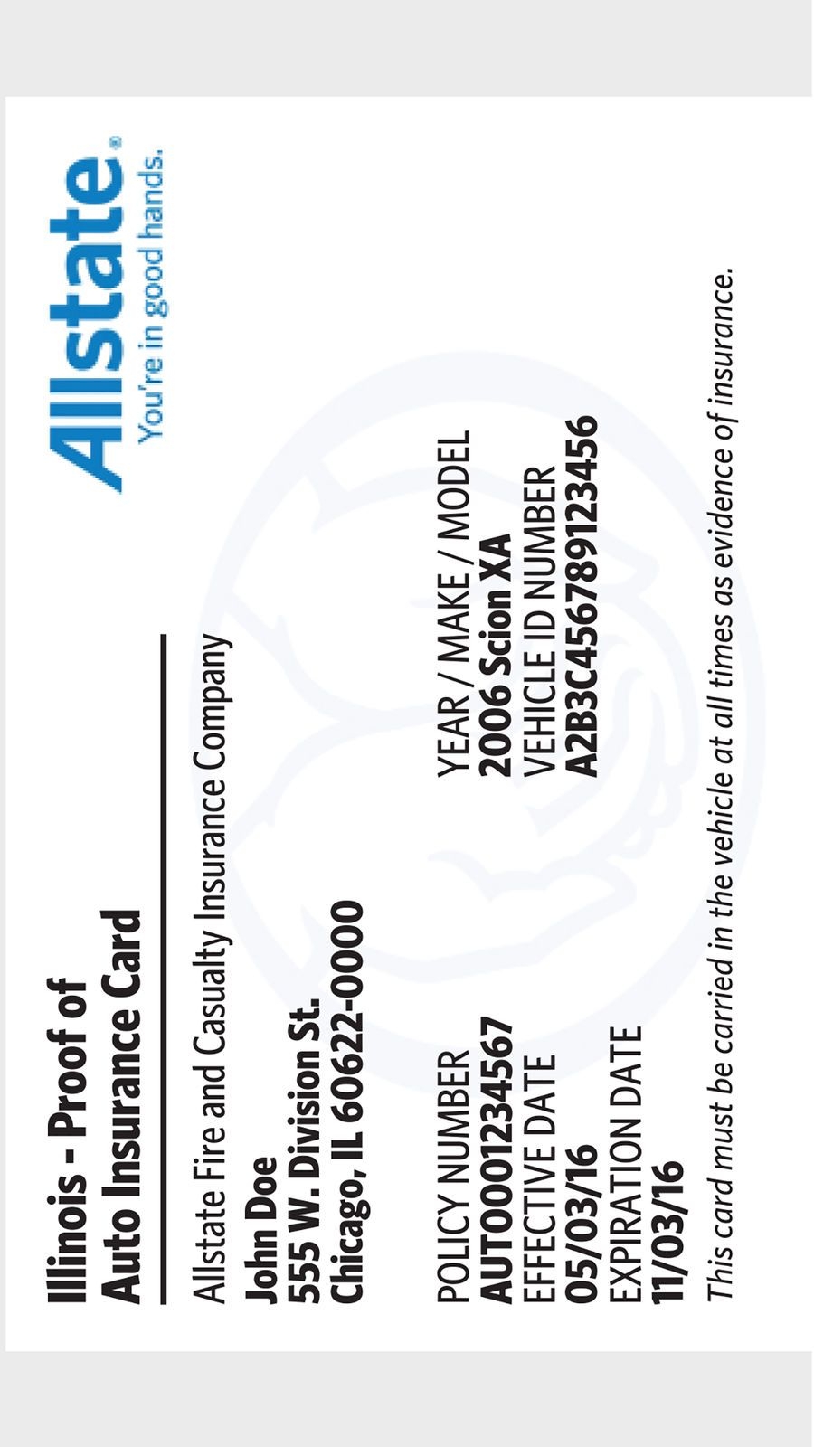 Printable Allstate Insurance Card Template Printable Word Searches