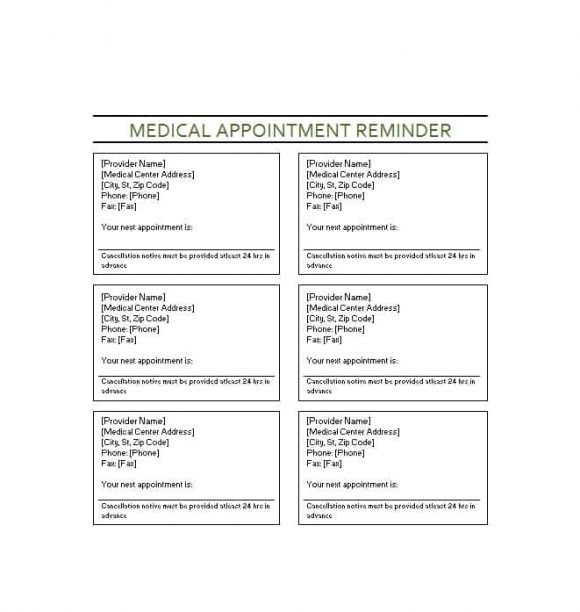 printable appointment reminder cards template free
