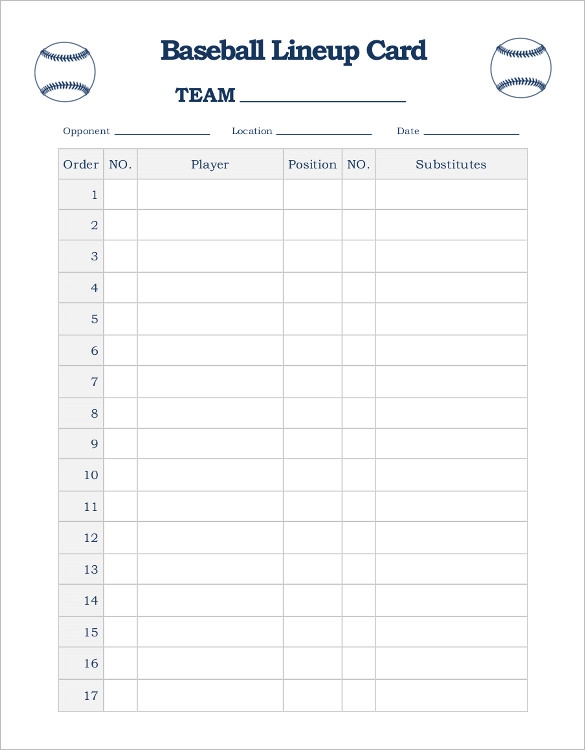 Printable Baseball Lineup Card Template Printable Templates