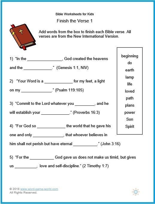 Printable Bible Activity Sheets