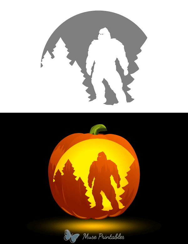 Printable Bigfoot Forest Scene Pumpkin Stencil