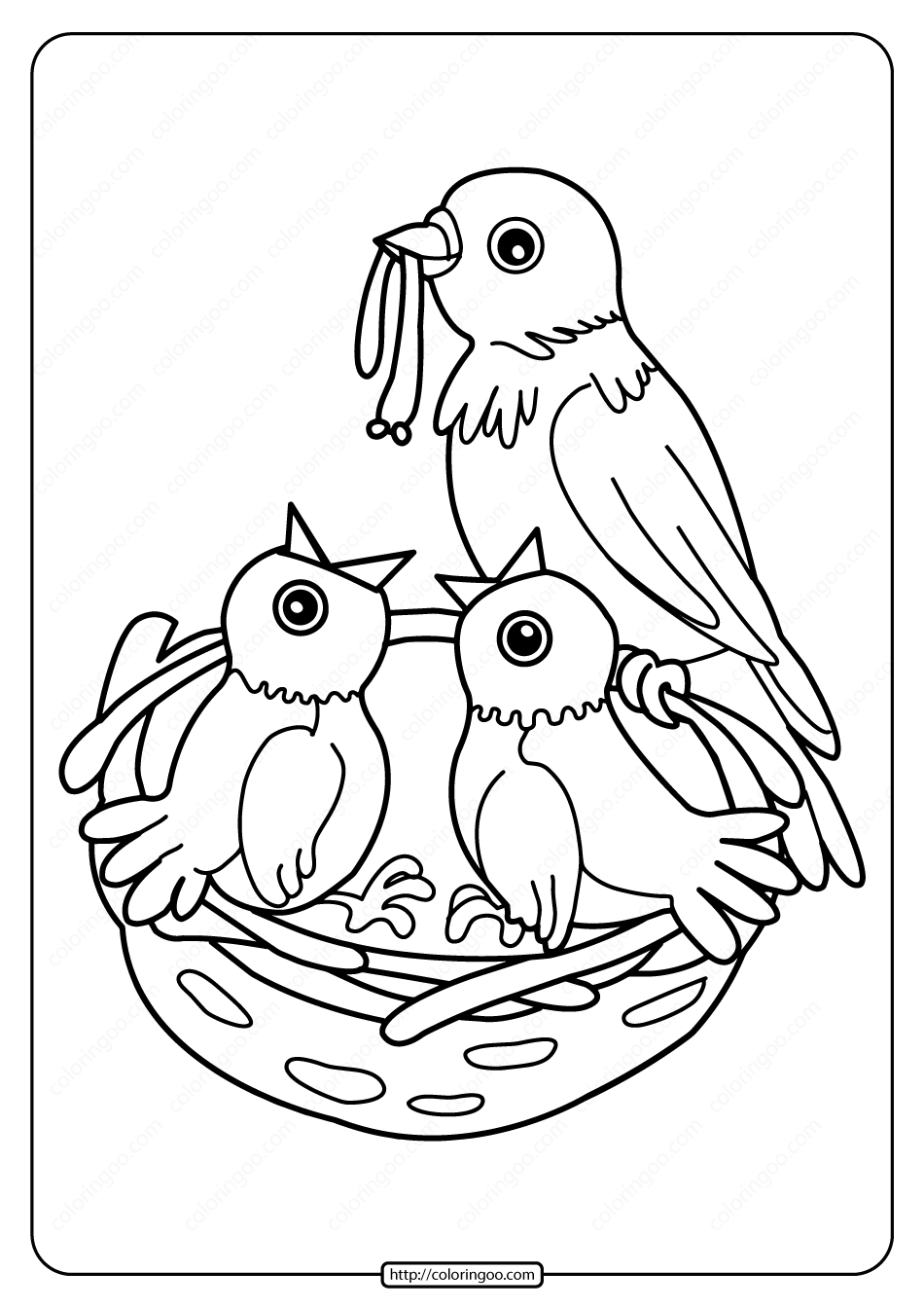 Printable Birds In The Nest Coloring Page