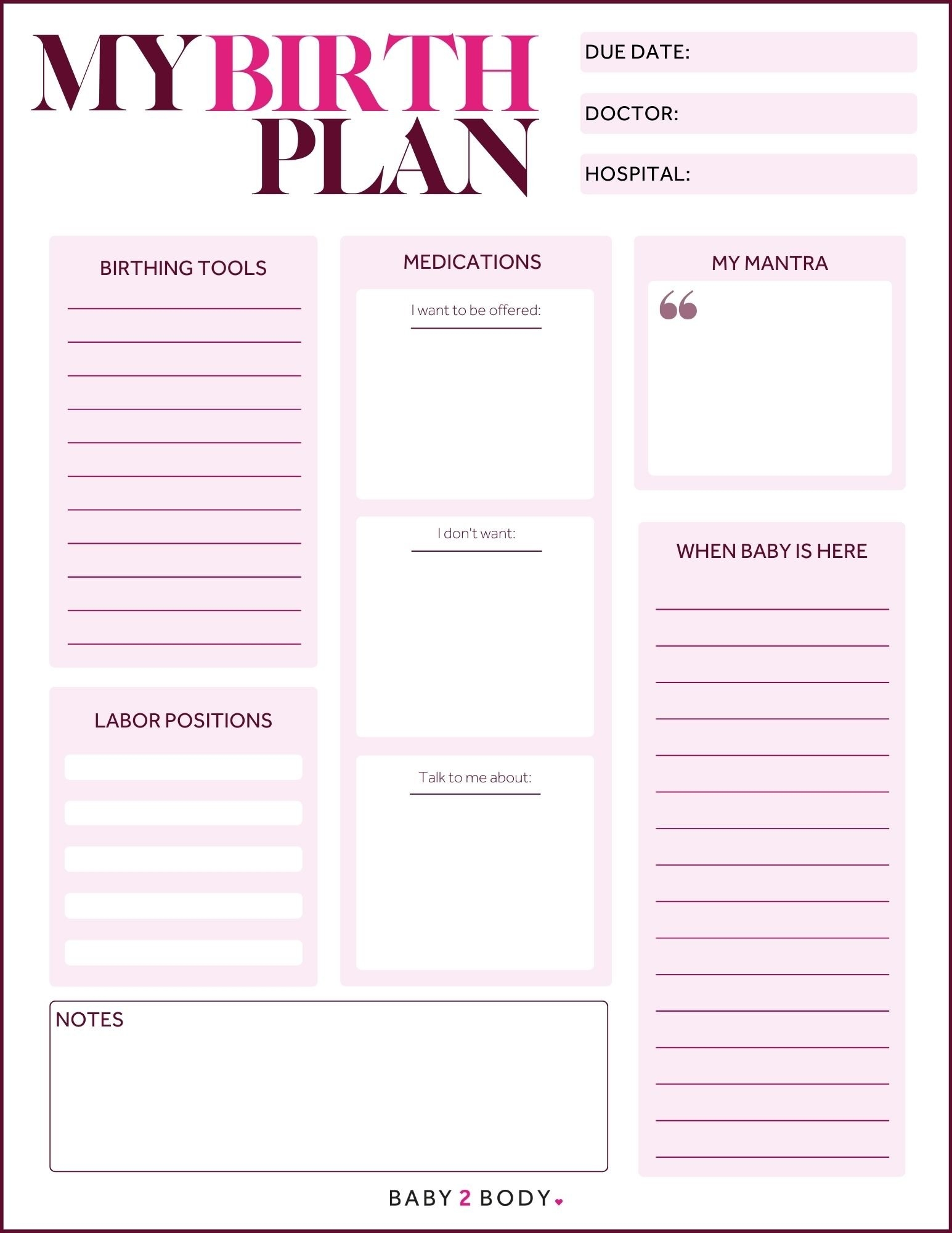 simple birth plan template