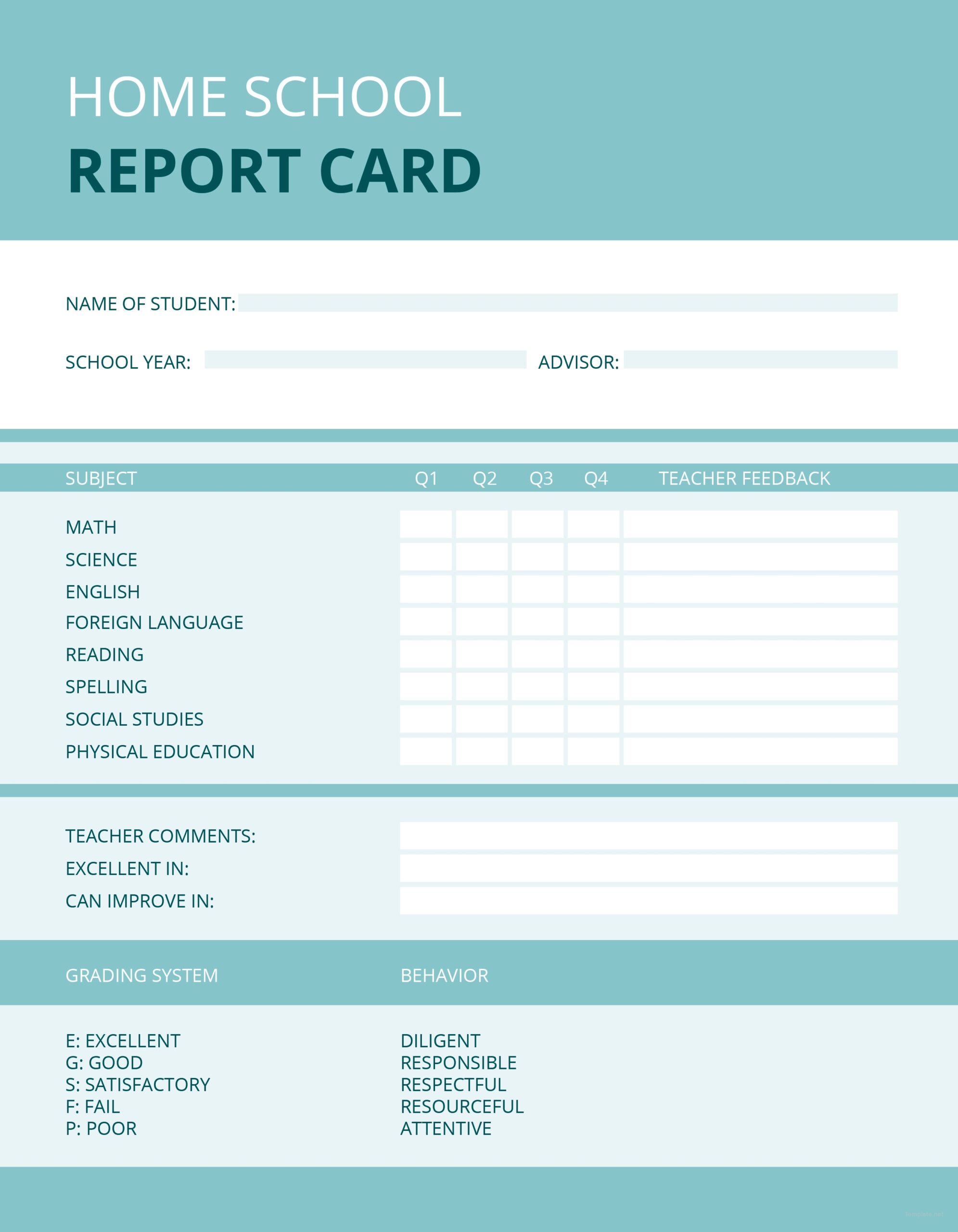 printable blank report card template