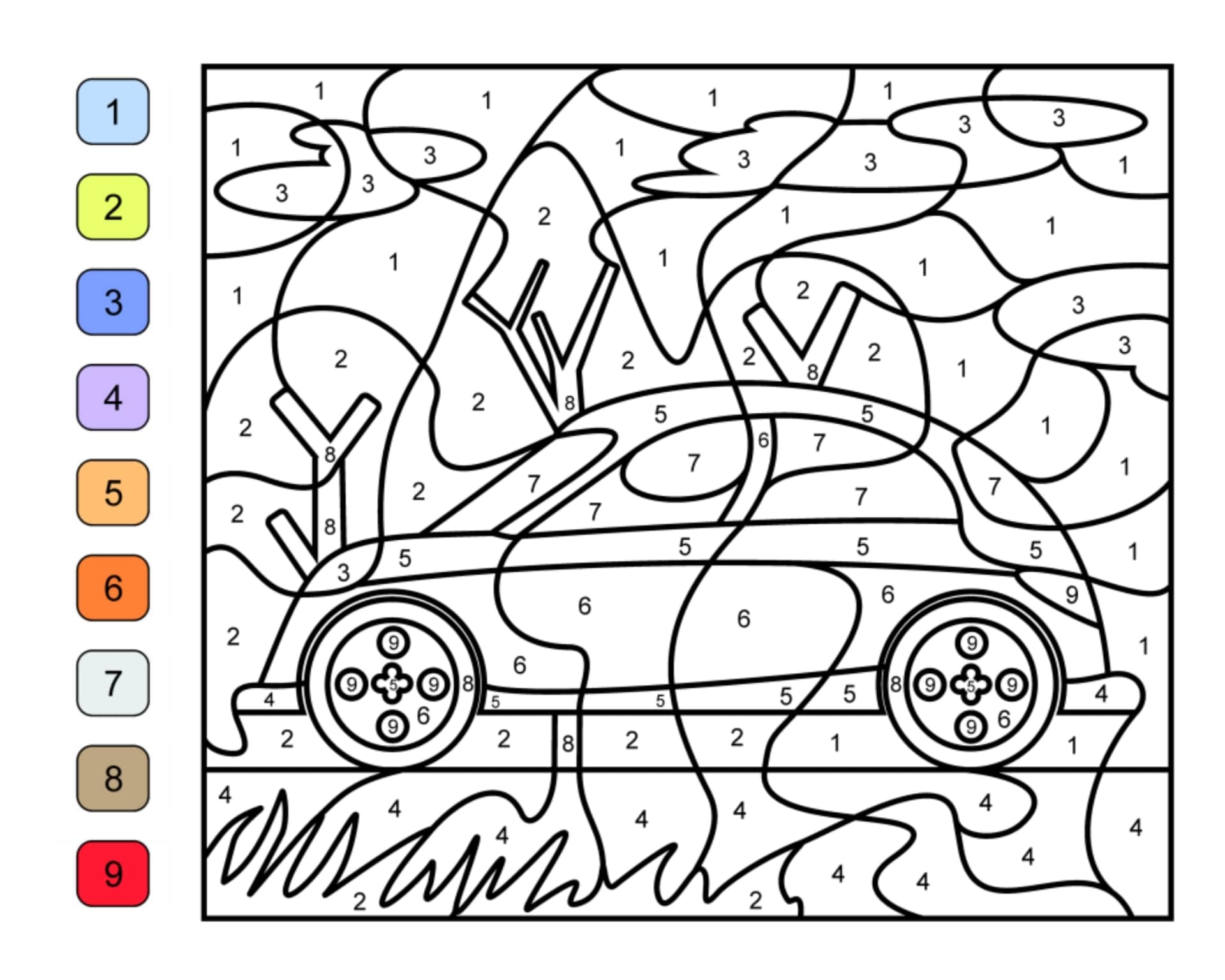 Printable Car Color By Number Printable JD