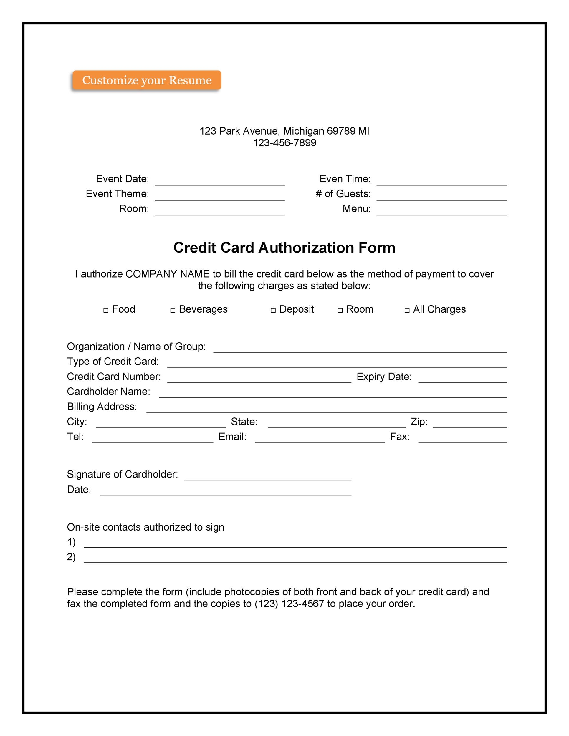 Printable Credit Card Authorization Form Template Printable Form 2024