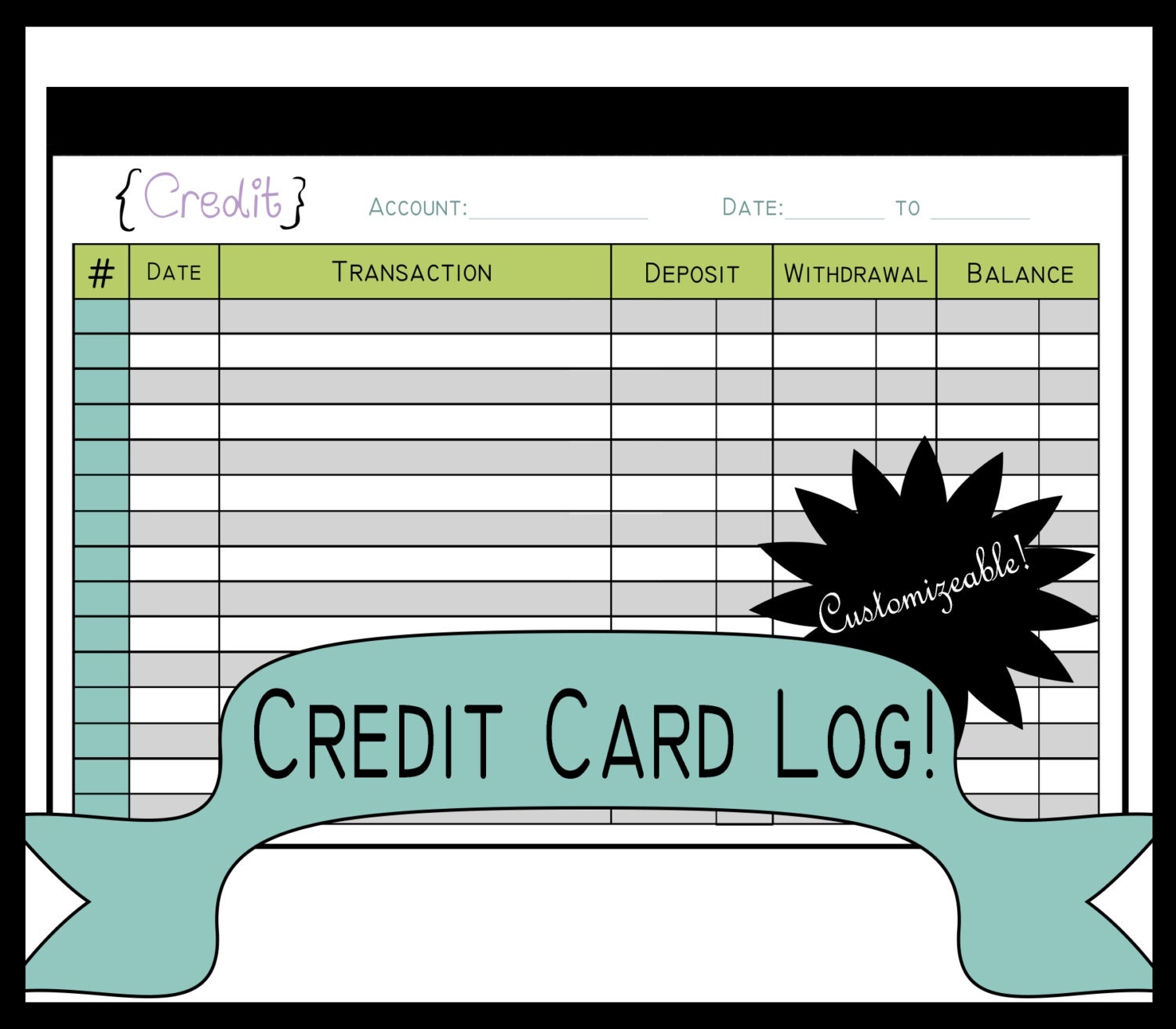 Printable Credit Card Log Template